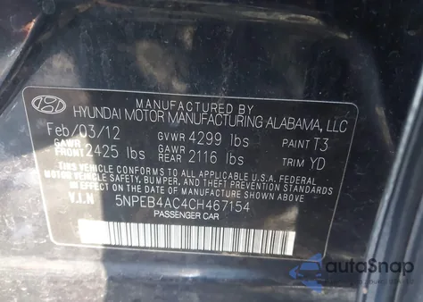 2012 Hyundai Sonata Gls from USA, damaged, VIN 5NPEB4AC4CH467154